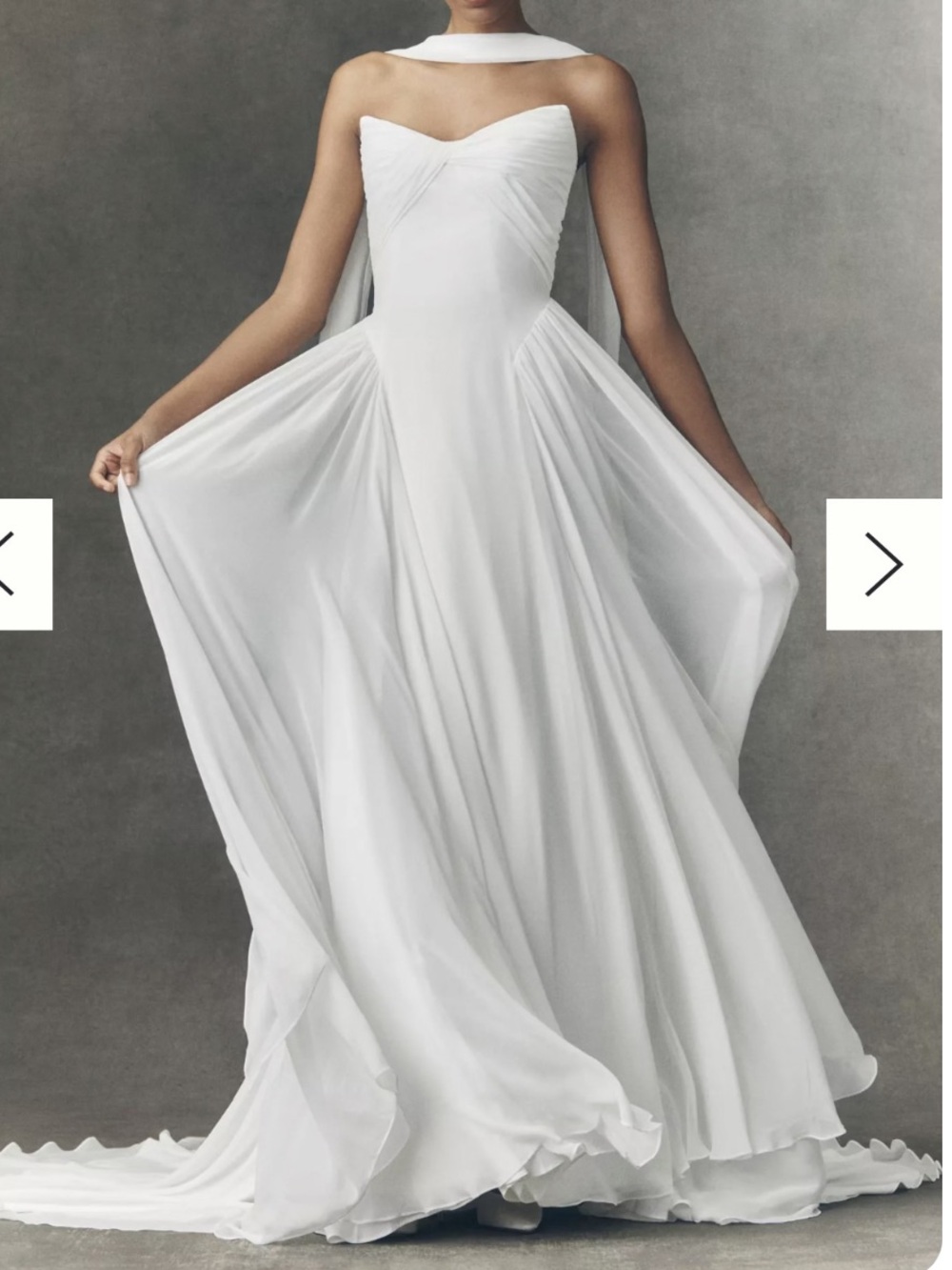 Jenny Yoo x Anthro Shiloh White Chiffon A-Line Gown with Draped Neck Detail
